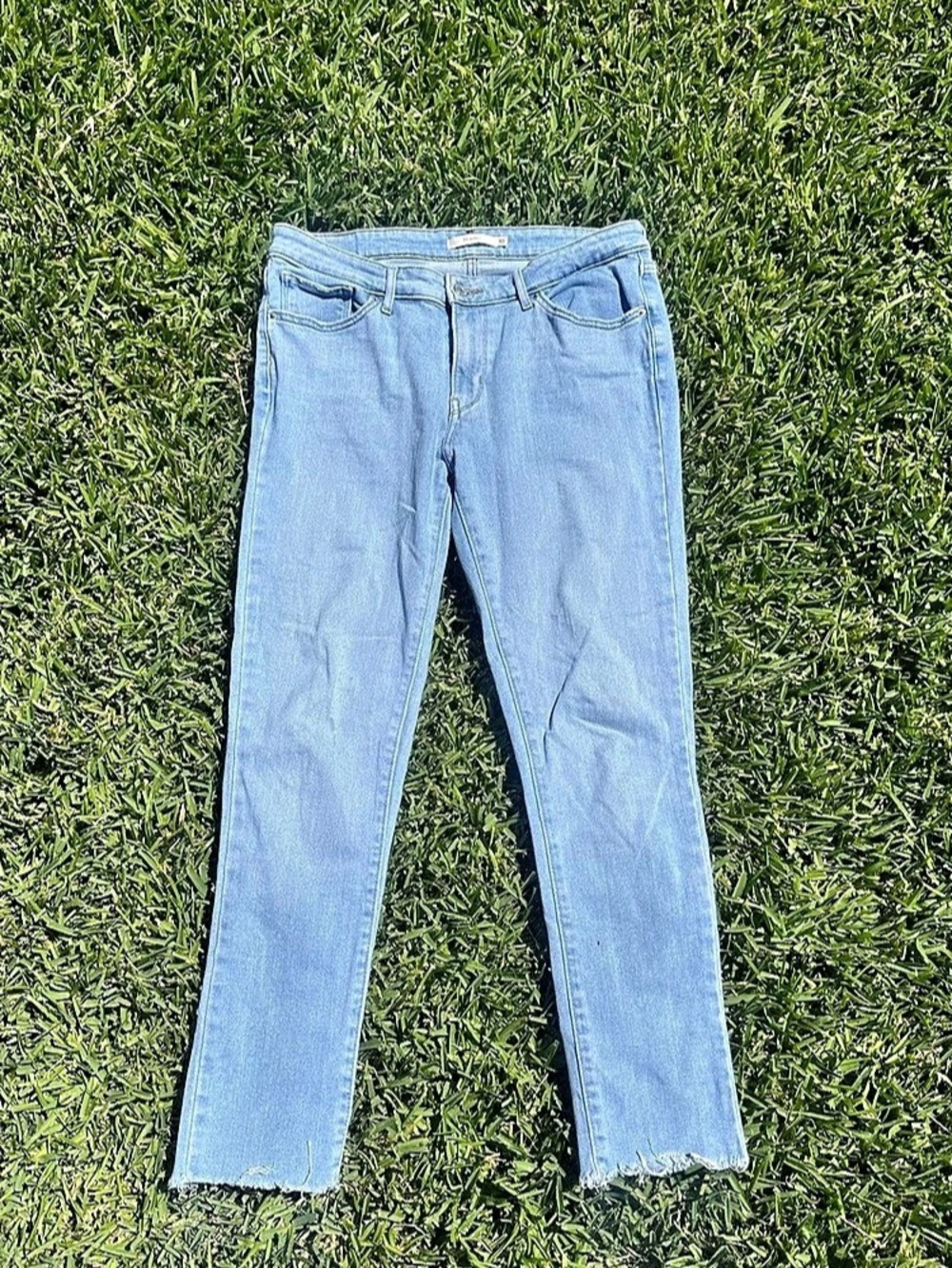 Levi's 710 Super Skinny Jeans Raw Hem Waist 30 Light Wash Distressed
